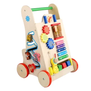 All In One Convenient Multi Functional Baby Walker Cartoon Shape Musical Educational Pull Toys for Unisex Kids Wood Material