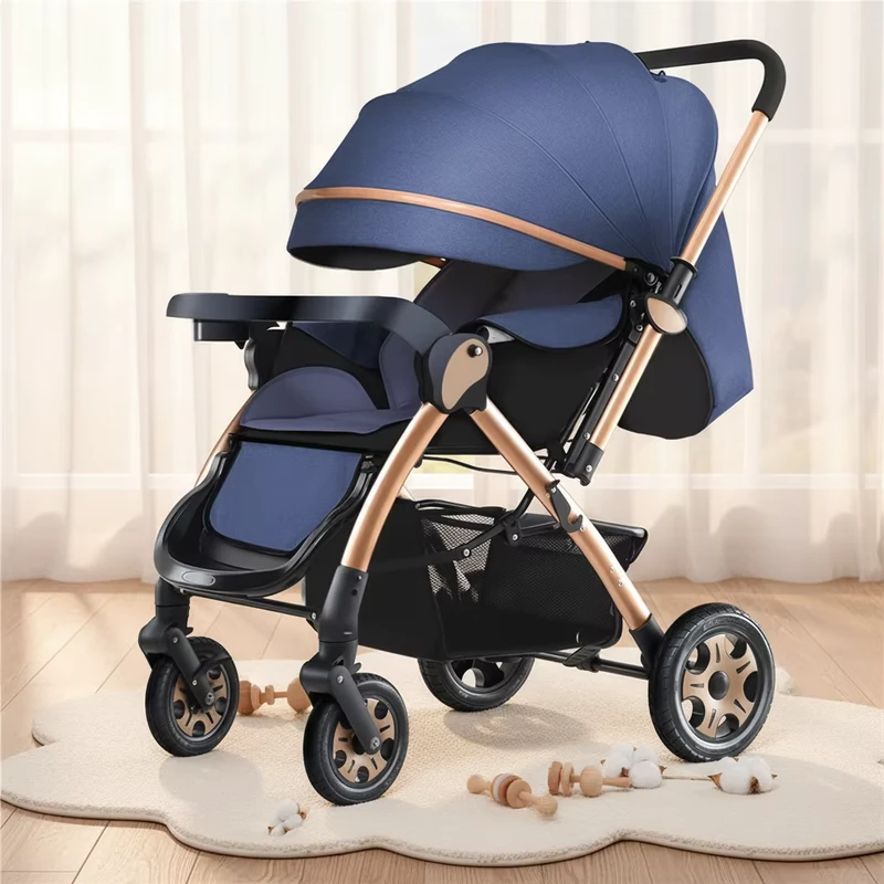 All Season Convertible Baby Stroller with Reclining Foldable Seat 2 Way Steering 4 Rubber Shock Absorbing Wheels