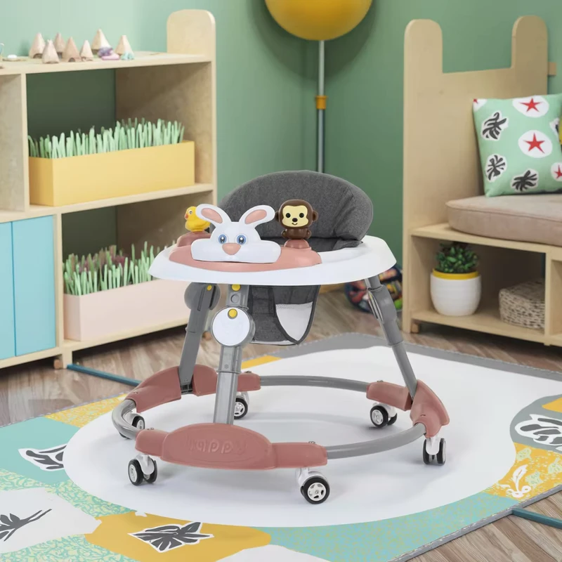 All in One Plastic Baby Walker with Music Tray Adjustable Seat Rocker Foldable Design 10KG Load Capacity