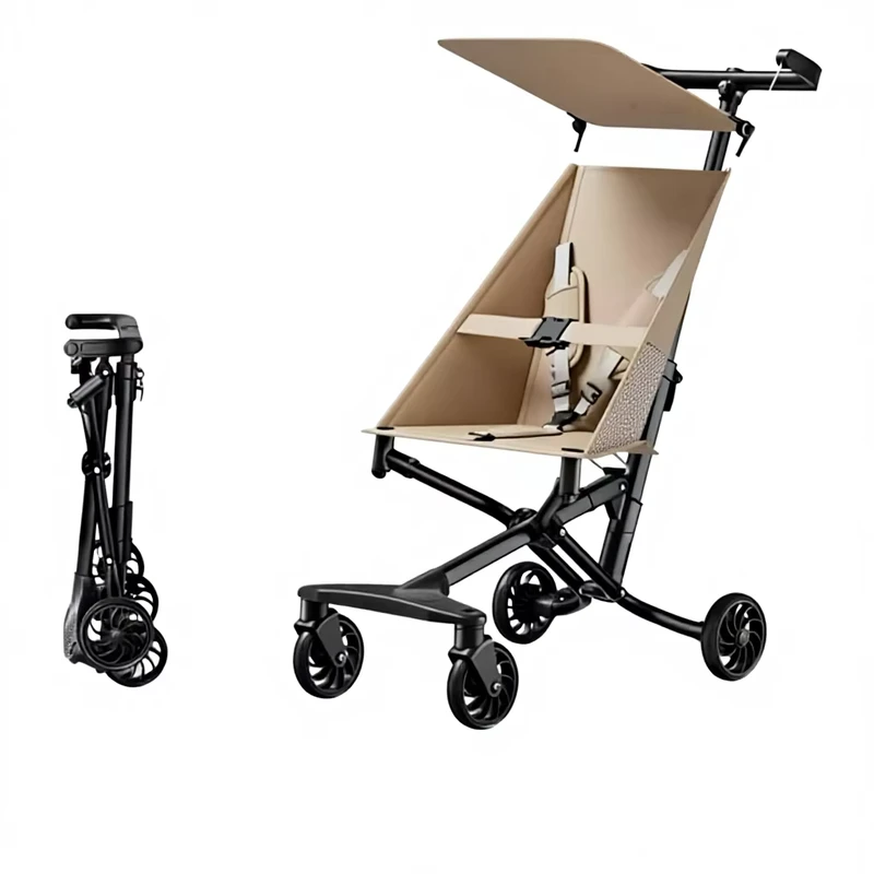 Aluminum Alloy Frame Folding 4 Wheel Lightweight 2 in 1 Baby Stroller for Travel and Children Trolley for Newborn to 3 Years Old