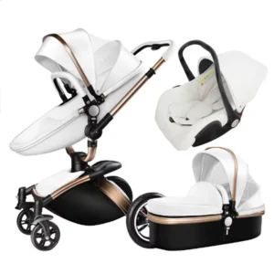 Aluminum Hight Quality Real Leather Baby Pram Luxury Travel System Baby Stroller 3 in 1