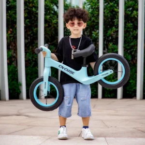 Aluminum Magnesium Alloy Kids Electric Balance Bike Double Disc Brake 12″ Wheels Full Shockproof Frame Single Speed 100kg