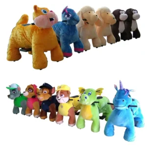 Amusement Kids Ride on Electric Animals Toy Motorized Plush Riding Animals with LED Necklace