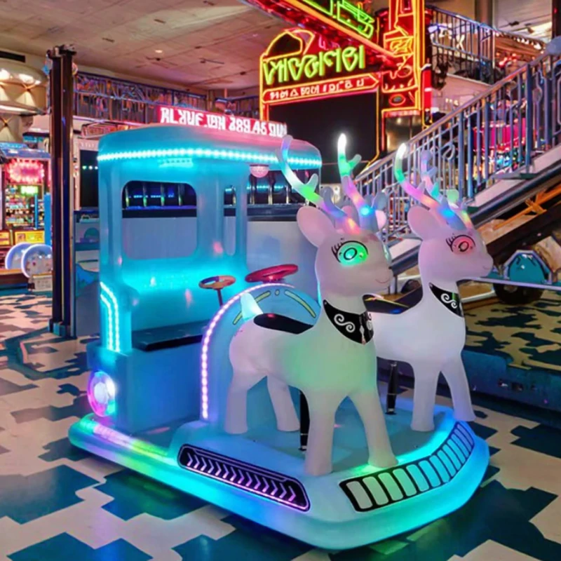 Amusement Park Kids Ride-On Luminous Steering Wheels Car with Cute Toys Design Customized 48V 500W for Night Stall Business