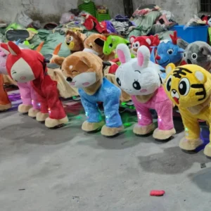 Amusement Park Rides Coin Operated Entertainment Animal Ride Motorized Electric Plush Stuffed Animal Riding Scooter for Kids