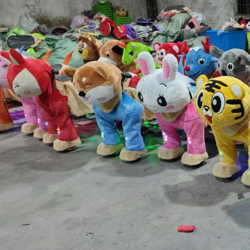 Amusement Park Rides Coin Operated Entertainment Animal Ride Motorized Electric Plush Stuffed Animal Riding Scooter for Kids