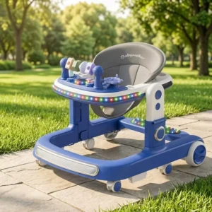 Anti Rollover Adjustable Stainless Steel Frame Baby Walker 2 1 Eating Walking Toddler Helper Silent Wheels Plastic 10KG Load