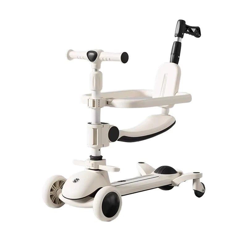 Anti-Rollover Baby Pedal Scooter for 1-3-6-14 Years Old Plastic Three-in-One Device with Planar Wheel