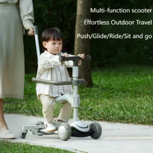 Anti-Rollover Child Pedal Scooter Skateboard for 1-14 Years Old Plastic Three in One Planar Wheels Adjustable Height Seat