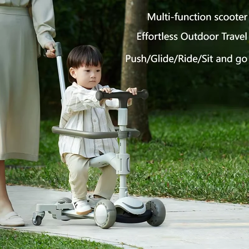Anti-Rollover Child Pedal Scooter Skateboard for 1-14 Years Old Plastic Three in One Planar Wheels Adjustable Height Seat