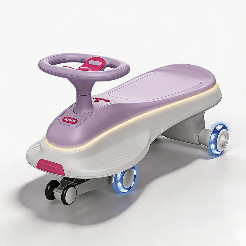 Arolo Electric Wriggle Car for Kids Dual Mode Rechargeable Swing Car with LED Light up Wheels Music Safety Anti Tip Ride on Toy