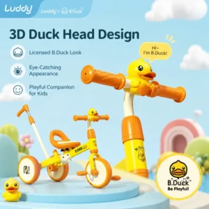 B.Duck 3 in 1 Toddler Tricycle Stroller Kids Push Bike Balance Trike Ride on Toy First Birthday Gift 1-4Y