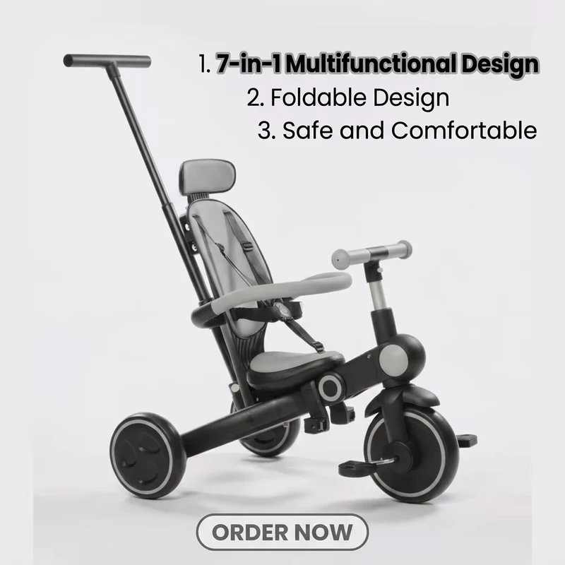 BEBELUX Factory Luxury 8 in 1 Kid Baby Stroller Foldable and Multi fucntional Trike Balance Bike Baby Tricycle Stroller