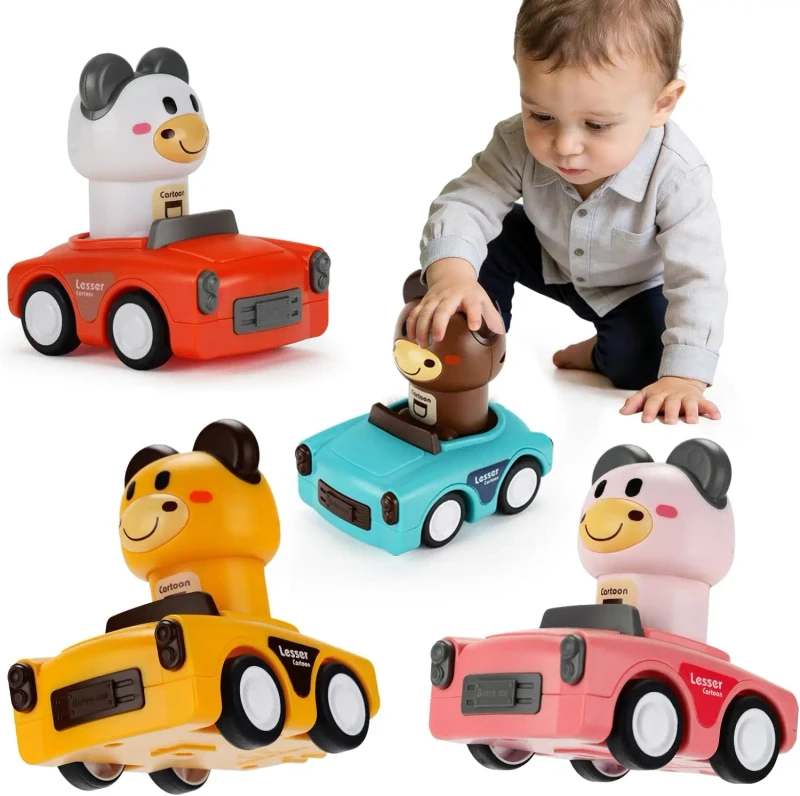 BPA Free Easy Clean Indoor Outdoor No Battery Friction Powered Press to Go Toddler Animal Push Car Toy