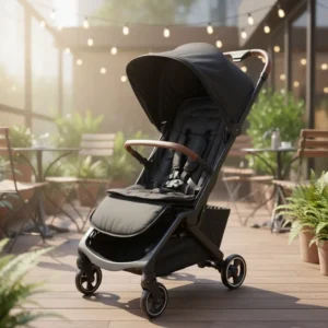 BS6020 Luxury PU Wheels Fabric Baby Stroller One Hand Fold Compact Lightweight Aluminum Alloy Frame EN1888 1 ASTM Certified