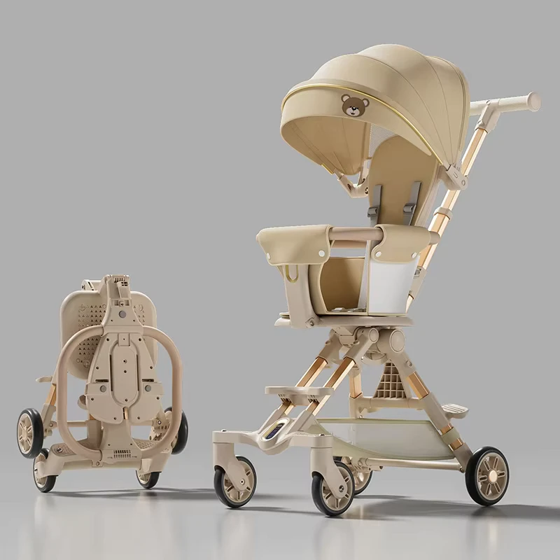 Baby Four-wheel Stroller Lightweight Foldable Metal Frame 20KG Load Capacity for 0-4 Years Old Indoor/Outdoor Use