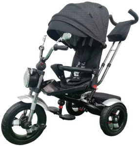 Baby Kids Tricycle 3-Wheel with Canopy Cover Plastic Frame Folding Rotating Seat Parent Push Handle Trike for 2-4 Years