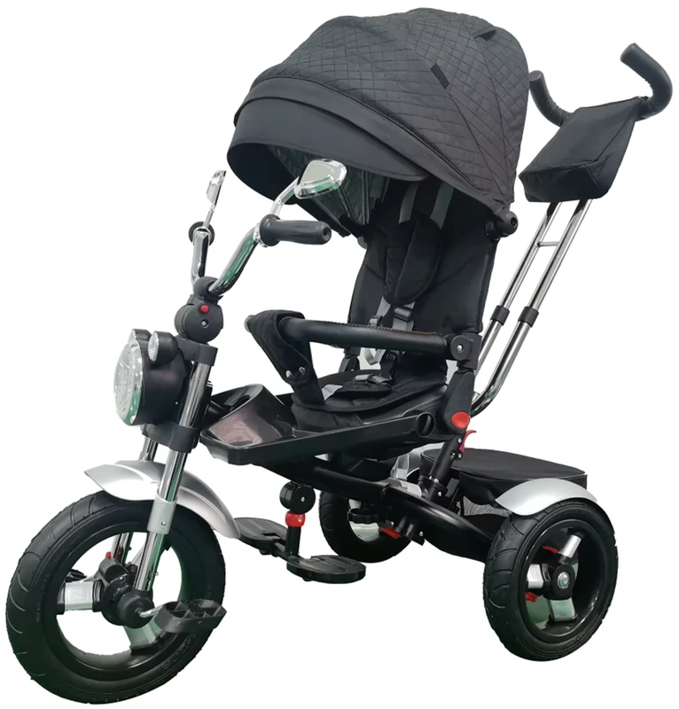Baby Kids Tricycle 3-Wheel with Canopy Cover Plastic Frame Folding Rotating Seat Parent Push Handle Trike for 2-4 Years