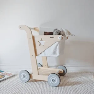 Baby Learning Walker Toy 4 Wheels Push Pull Wagon Cart Push Toy Wooden Shopping Cart Toy for Boys and Girls