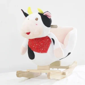 Baby Plush Rocking Chair with Wooden Base, Plush Cow Animal