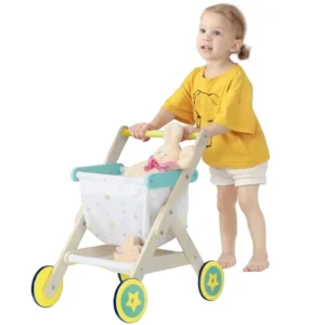 Baby Push Walker Shopping Trolley Wooden Shopping Doll Cart Toy Baby Push Walker
