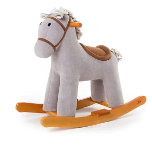 Baby Solid Wood Rocking Horse Classic Grey Ride on Toys Children’S British Style Knight Toys