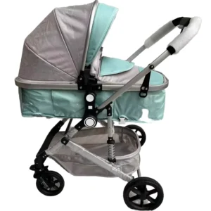 Baby Stroller 2 Seater Foldable Lightweight Travel Cart Pram with Linen and PU Material