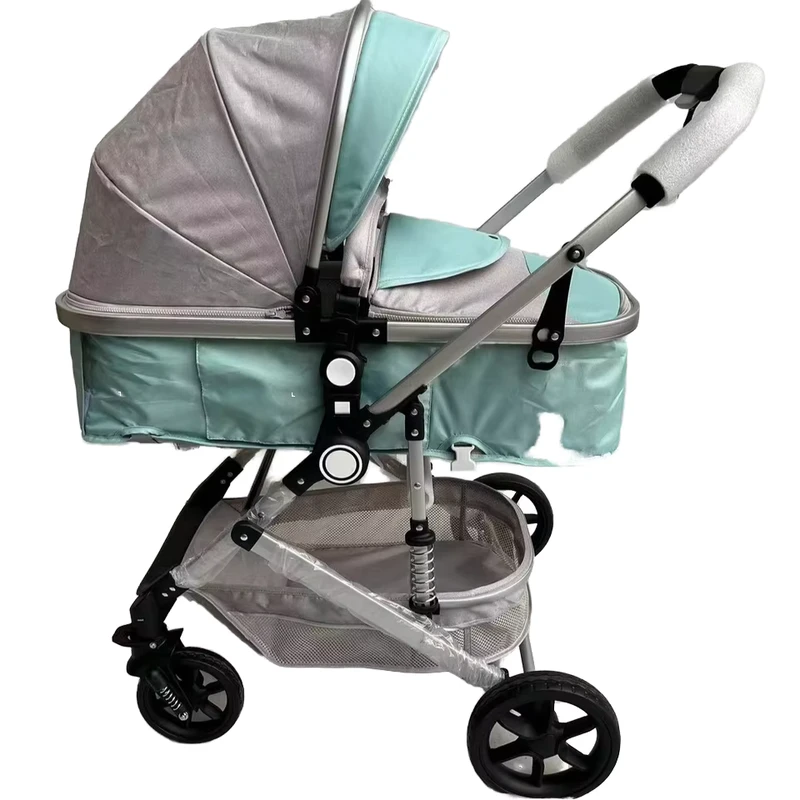 Baby Stroller 2 Seater Foldable Lightweight Travel Cart Pram with Linen and PU Material