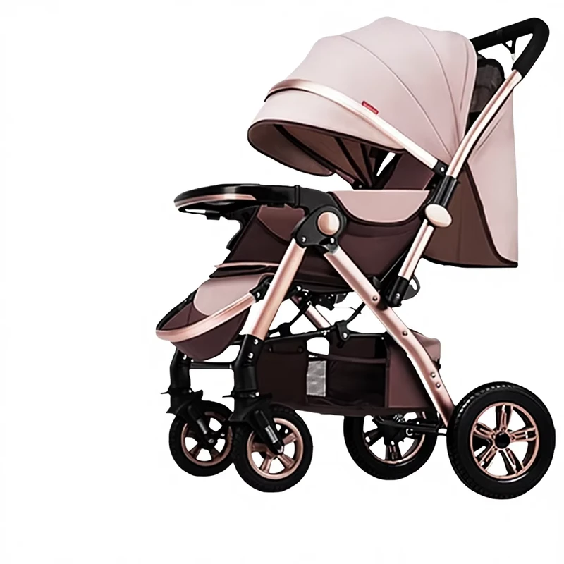 Baby Stroller High Landscape Can Sit Lie Light Folding Four-wheel Rubber Two-way Large Space Metal 0-6 Months 15kg Load Capacity