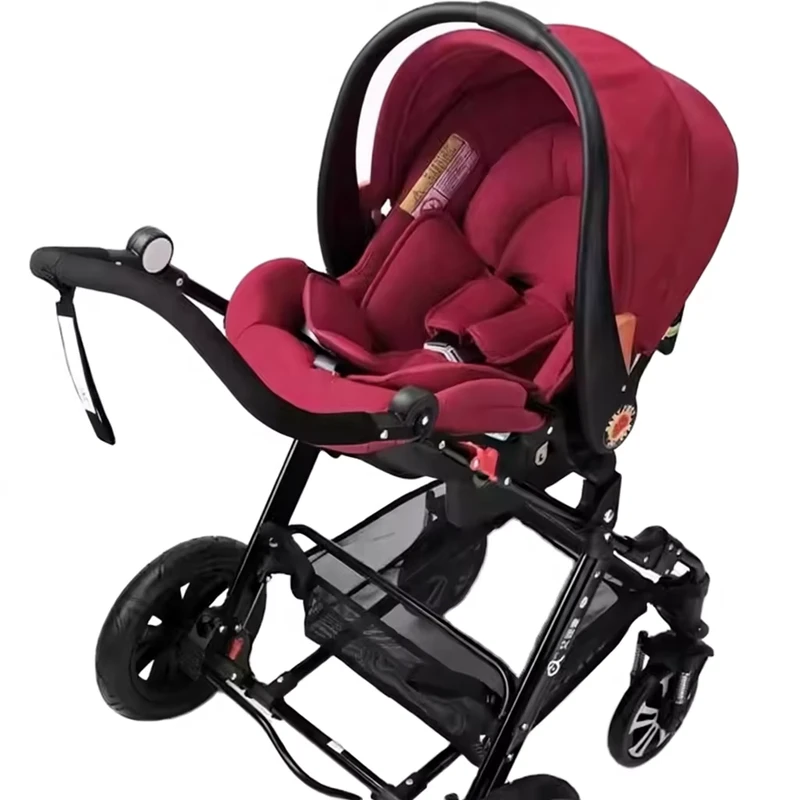 Baby Stroller Set with Durable Rubber Wheels and Car Seat Foldable Aluminum Alloy Frame Indoor Outdoor Use for Infants