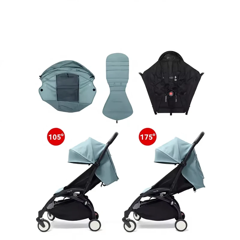 Baby Stroller Yuyu Lying Accessories Three Piece Set 180 Degree Ceiling 2 3 Sleeping Blue Cotton Cushion Cloth Cover