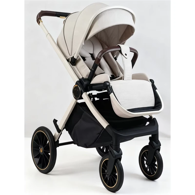 Baby Stroller with Reversible Seat One-Hand Fold 5-Point Harness Lightweight Adjustable Handle Canopy PU Wheels BD107