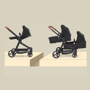 Baby Strollers Linen Net Fabrics Twin Stroller with One-key Folding Aluminum Alloy Frame for 0-3 Years Old Baby
