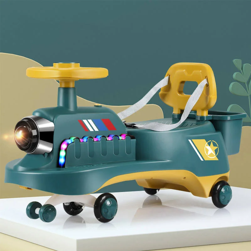 Baby Swing Car with Light and Music Kids Toy Design Plastic Swing Twist Car Anti Rollover