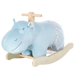 Baby Toys Blue Wooden Riding Toys Cute Cartoon Hippo Rocking Horse Toys