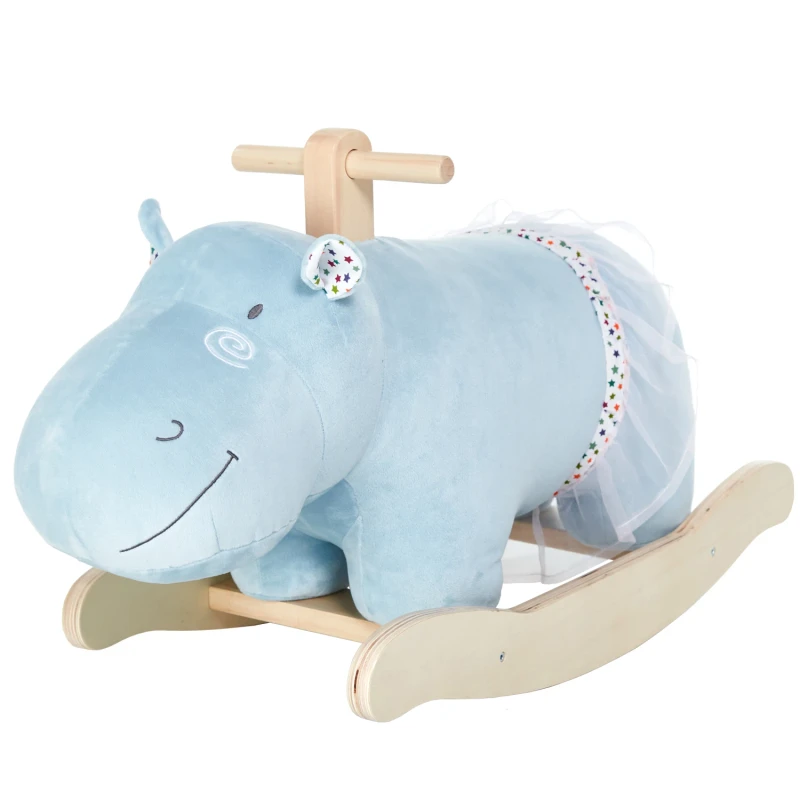 Baby Toys Blue Wooden Riding Toys Cute Cartoon Hippo Rocking Horse Toys