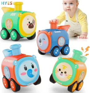 Baby Train Car Toys for Toddler 1 to 3 4PCS Press to Go Push Car Infant Play Whistle Vehicle Toy Set for 12 to 18 Months