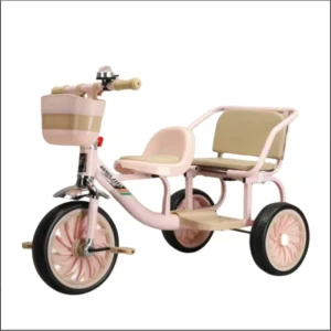 Baby Tricycle with Rear Seat for Twins Brothers Sisters Play Together Height adjustable Handlebars Compass style Bell Plastic