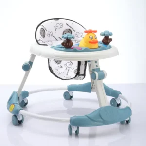 Baby Walker with Breathable Linen Seat Pad One Step Folding Walker Four Position Adjustment