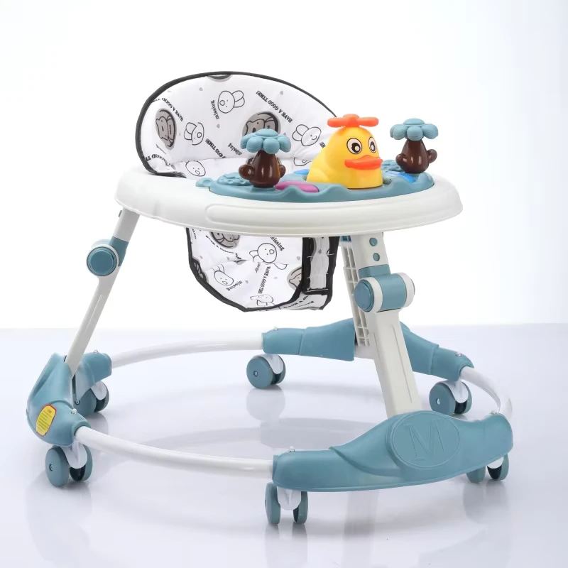 Baby Walker with Breathable Linen Seat Pad One Step Folding Walker Four Position Adjustment