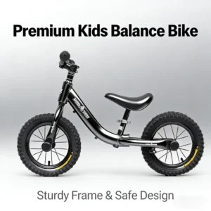 Balance Bike 12 Inch Children’s Bicycle with Carbon Steel Frame and Leather Cover Saddle