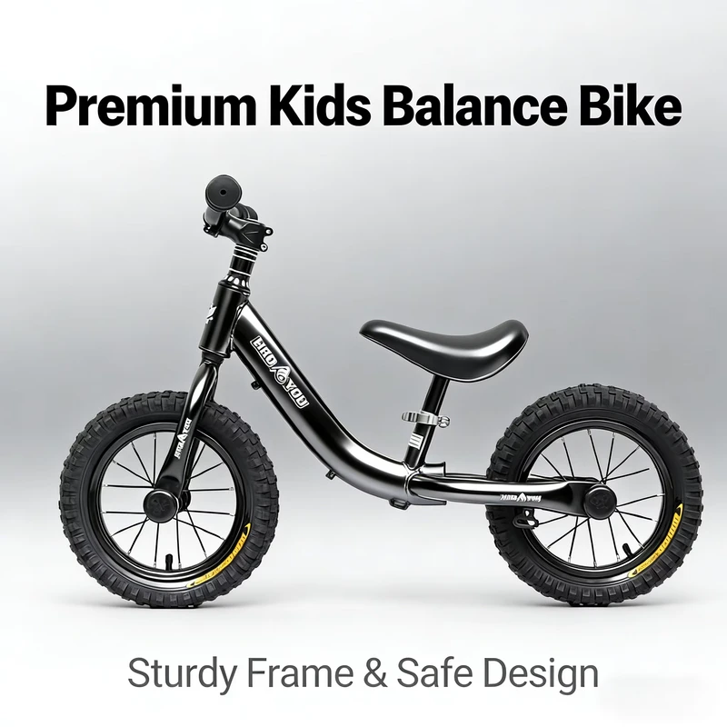 Balance Bike 12 Inch Children's Bicycle with Carbon Steel Frame and Leather Cover Saddle
