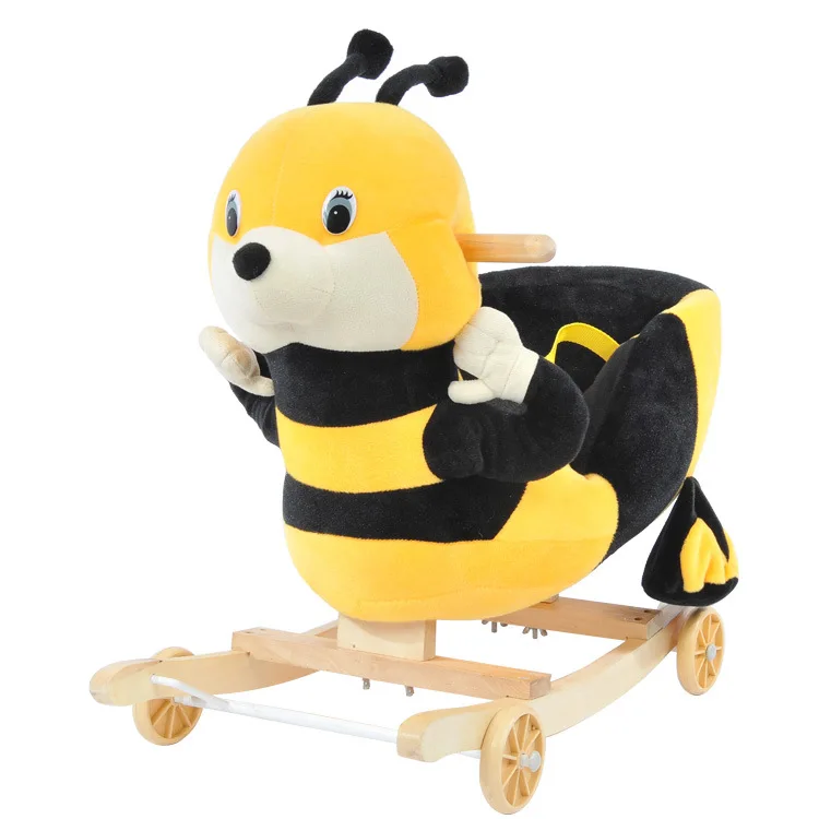 Bee Wooden Animal Plush Toys Rocking Horse with Wheel Rocking Chair Ride on Toy