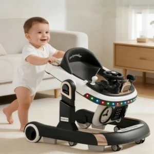 Best Foldable Baby Walker WithSeat Large Wheels Music Light Anti-Bow Legs Design Baby Learning Walker Multifunctional 4 in 1 Toy