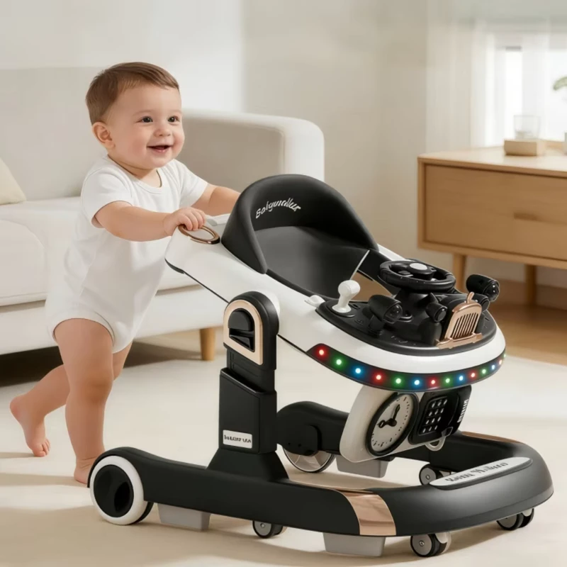 Best Foldable Baby Walker WithSeat Large Wheels Music Light Anti-Bow Legs Design Baby Learning Walker Multifunctional 4 in 1 Toy