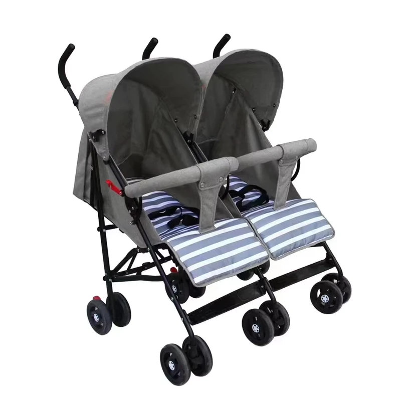 Best Selling Twin Baby Stroller Linen Cloth Adjustable Backrest 5 Point Safety Harness Metal Plastic Wheels 360 Universal
