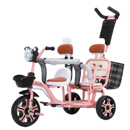 Big Size Kids Tricycle Two Baby Can Sit With Basket and Push Handle High Quality Kids Ride on Toy Car