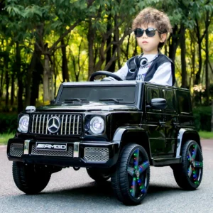 Black Children’s Electric Four Wheel Ride On Remote Control Battery Powered ABS Plastic Car for Boys Girls First Birthday Gift
