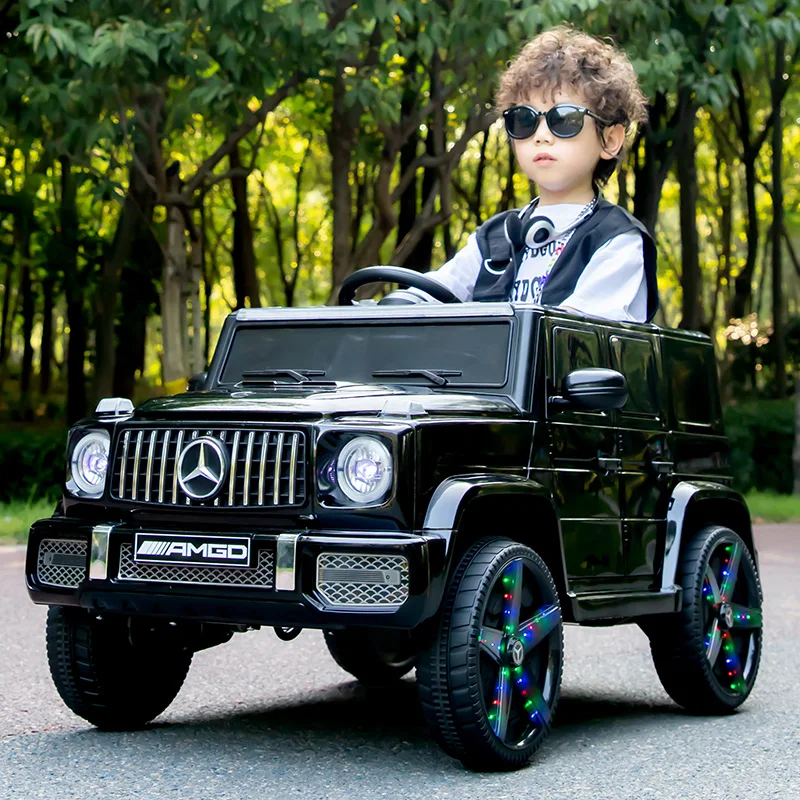 Black Children's Electric Four Wheel Ride On Remote Control Battery Powered ABS Plastic Car for Boys Girls First Birthday Gift