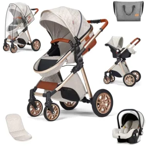 Blue Childhood Baby Stroller 3 in 1 with Car Seat 2 in 1 Travel System with Stainless Steel Original EN1888 Passed